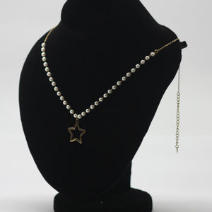 Celestial Star Pendant on Dainty Pearl Chain Necklace - rangeeen.pk