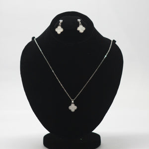 Classic White & Silver Clover Jewelry Suite
