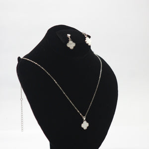 Classic White & Silver Clover Jewelry Suite