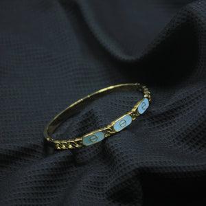 Golden Chain Link Bangle with Light Blue Enamel Detail - rangeeen.pk