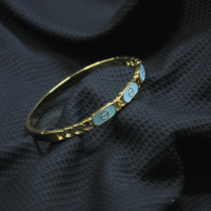Golden Chain Link Bangle with Light Blue Enamel Detail - rangeeen.pk