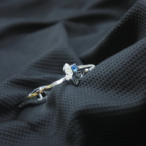 Silver-Toned Open Cuff with a Central Pave Butterfly and Blue Accents - rangeeen.pk