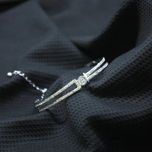 Modern Glamour Open Bangle Bracelet with Adjustable Chain - rangeeen.pk