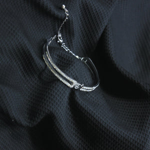 Modern Glamour Open Bangle Bracelet with Adjustable Chain - rangeeen.pk