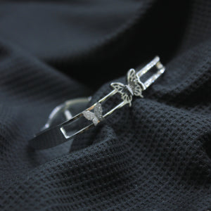 White Shell Butterfly Open Cuff Bangle - Silver Tone - rangeeen.pk